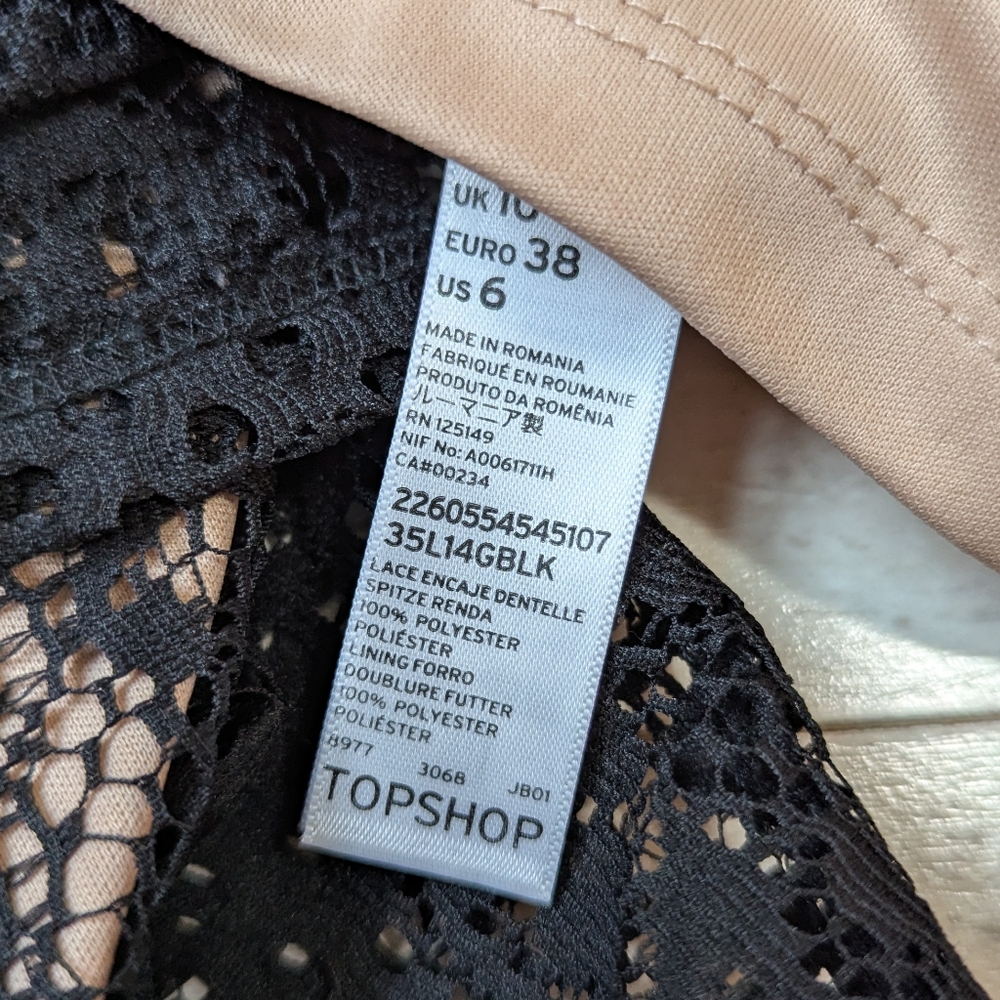 Topshop Black Nude Lace Mini Dress Size 6 - Picture 8 of 8